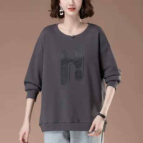 妈妈薄款卫衣女春秋季新款宽松加大码女装中老年休闲百搭显瘦上衣商品大图