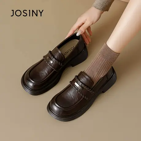 卓诗尼厚底小皮鞋女2025春季新款英伦风乐福鞋JK真皮单鞋女款鞋子图片