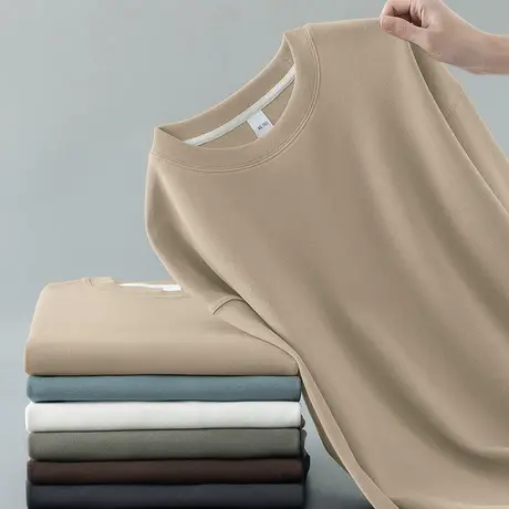 350g重磅男士卫衣春秋季宽松潮流珠地空气层套头无帽圆领长袖t恤商品大图