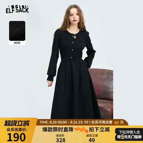 妖精的口袋黑色法式连衣裙女2025春秋新款学院风收腰显瘦小黑裙子图片