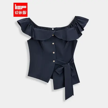 IEF/爱依服2025夏季新款法式温柔通勤风荷叶边设计修身显瘦上衣商品大图