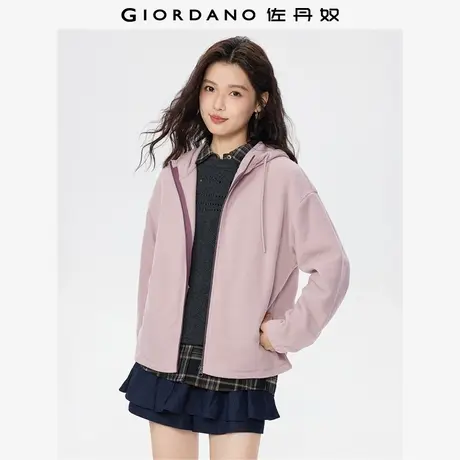 佐丹奴摇粒绒外套女秋冬新款撞色拉链宽松连帽夹克开衫女05375863商品大图