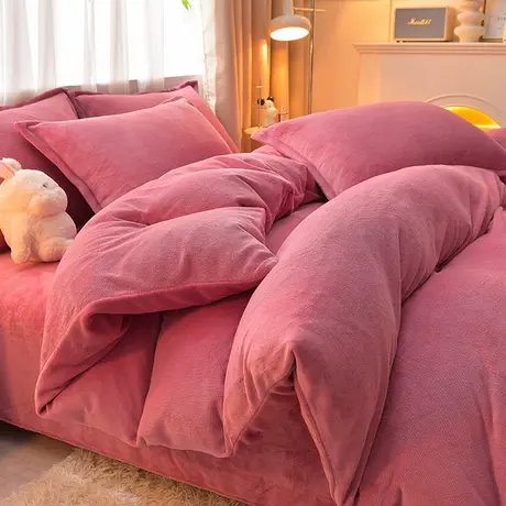 恒源祥2024新款纯色牛奶绒床单床笠学生宿舍床品四件套加厚保暖商品大图