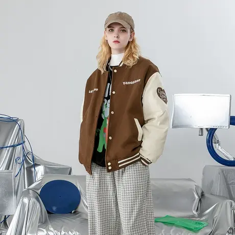 hiphop棒球服女ins港风设计感小众宽松bf短外套新款2023新款爆款图片