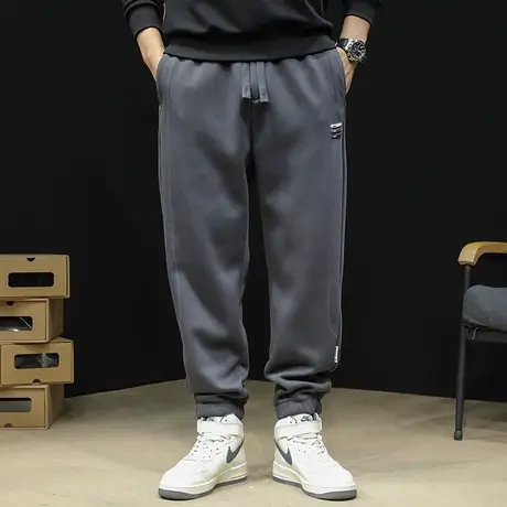 加绒运动裤男冬季2023新款束脚卫裤男士休闲黑色裤子大码秋冬加厚商品大图