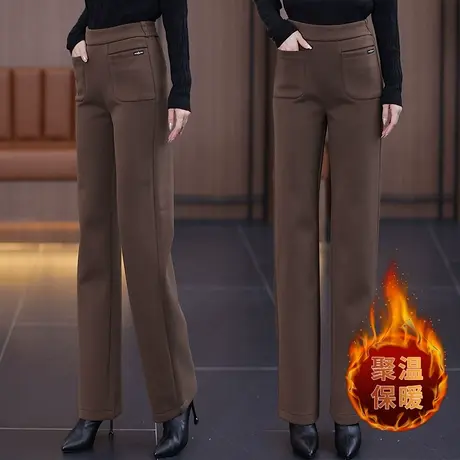 美拉德咖色垂感阔腿裤女冬款2023糯米裤雪尼尔裤子休闲窄版直筒裤图片