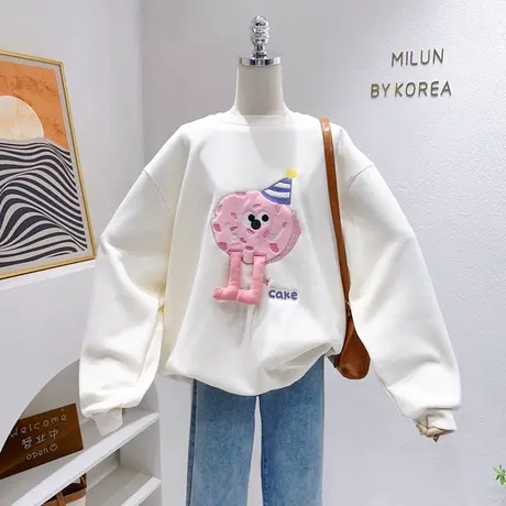 ins日系可爱学院风怪兽卫衣秋冬原宿港味休闲加绒上衣大码非正式图片