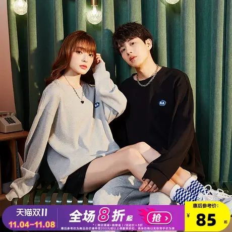 唐狮2022秋冬季新款情侣卫衣女假两件圆领宽松华夫格情侣装ins潮图片