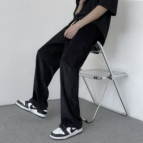 直筒裤秋冬季加厚大绳裤加绒男卫裤宽松大码阔腿裤休闲长裤子男生图片