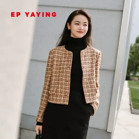 EP雅莹女装 千鸟格绵羊毛桑蚕丝里料小香风优雅外套 商场同款1261商品大图