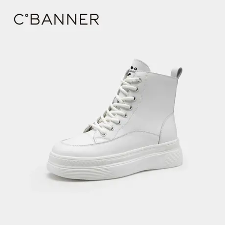 千百度女鞋春季新款都市美学高帮鞋厚底休闲小白鞋马丁靴增高跑步商品大图