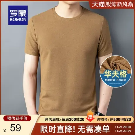 【华夫格】罗蒙短袖T恤男圆领夏季薄款中青年休闲弹力透气t恤衫男图片