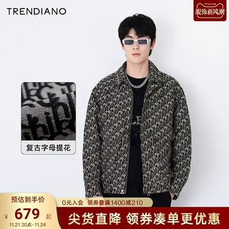 TRENDIANO字母提花短款百搭夹克2023秋冬季新款潮牌外套男装商品大图