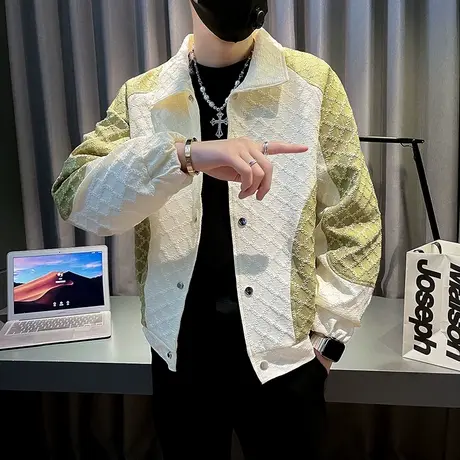 春秋季潮牌撞色拼接外套男韩版潮流男装2023新款褂子休闲痞帅夹克图片