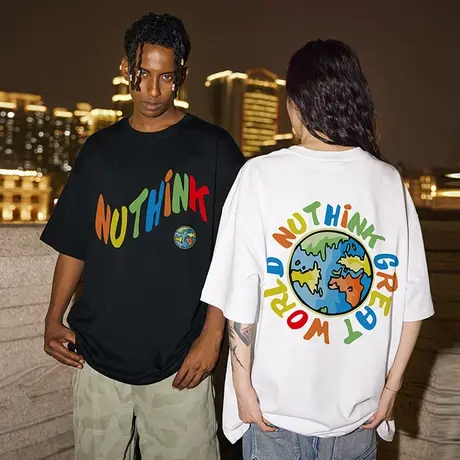 Nuthink夏季宽松小众情侣装t恤男潮短袖潮牌潮流国潮街头大码半袖商品大图