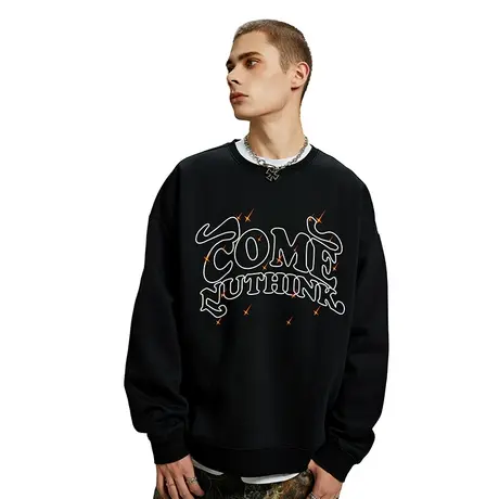 Nuthink重磅420g字母卫衣男潮牌欧美街头宽松大码春秋款圆领上衣商品大图