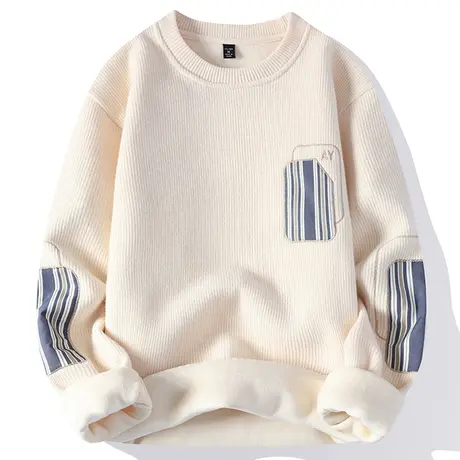 男士卫衣毛衣秋冬季新款一体加绒加厚宽松圆领保暖上衣打底针织衫商品大图