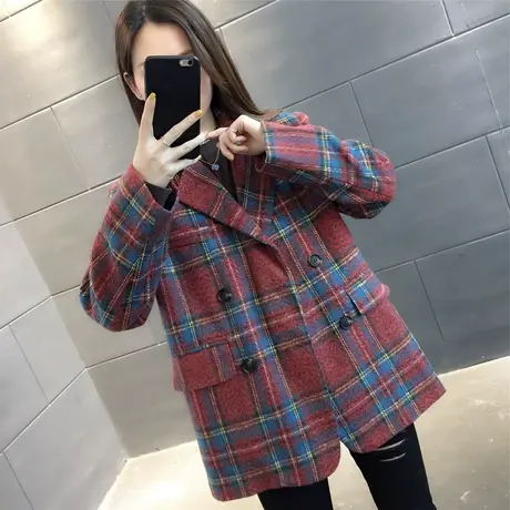 春秋2023年新款小香风毛呢格子西装外套女小个子西服潮ins设计感图片