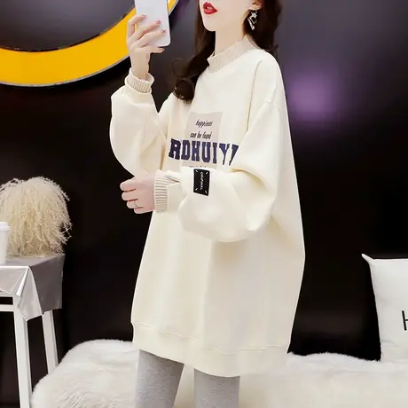 宽松假两件卫衣女中长款打底衫春季2024新款洋气减龄加绒加厚上衣图片
