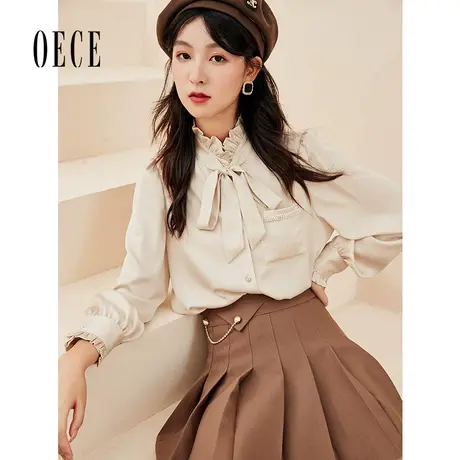 Oece法式气质衬衫秋冬新款复古修身衬衣设计感上衣商品大图
