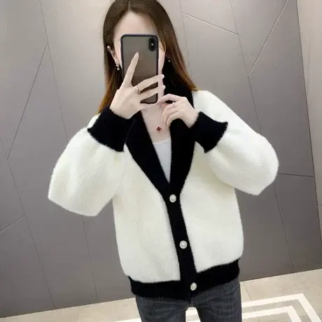 女士水貂绒毛衣外套女秋季2023年新款小香风针织开衫女上衣春秋款图片