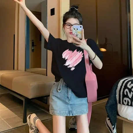 欧货胖mm女式纯棉大码女装夏季新款2023短袖t恤中长款显瘦上衣潮图片