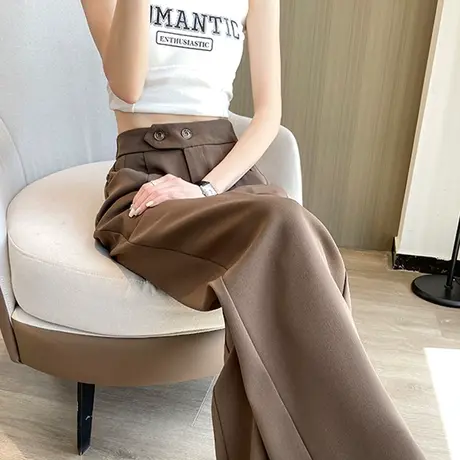 窄版阔腿裤女春秋新款灰色高腰显瘦直筒冰丝垂感宽松休闲西装裤子商品大图