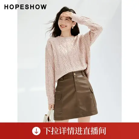 【直播专享】秋季复古绞花落肩圆领套头毛衣90123300106红袖商品大图