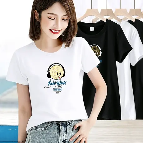 2024年新款短袖t恤女白色夏打底衫纯棉半袖修身显瘦正肩基础上衣图片