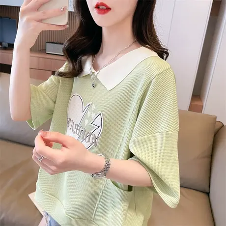 小众设计感短袖t恤女2023新款夏季韩版宽松撞色polo衫小个子上衣图片
