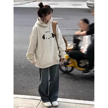 韩版宽松连帽卫衣女春秋冬季加绒加厚百搭bf慵懒风学生上衣外套潮商品大图