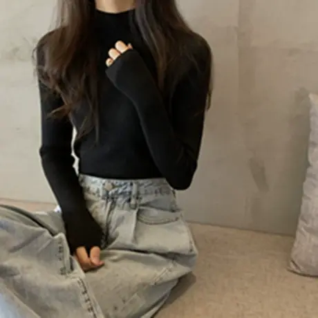 半高领chic春秋冬百搭2024年早秋季内搭打底针织衫女长袖上衣黑色图片