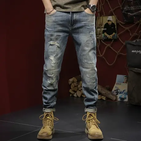 潮流美式高街牛仔裤牛仔裤男直筒宽松百搭纯棉男士大码潮流牛仔裤商品大图