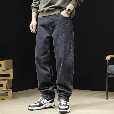 直筒牛仔裤男春季2024新款潮牌宽松大码黑色男士阔腿裤子春秋男裤商品大图