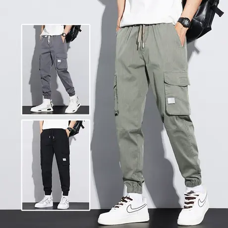 弹力哈伦军绿色工装牛仔裤男士束脚宽松多口袋休闲裤子春夏季薄款商品大图