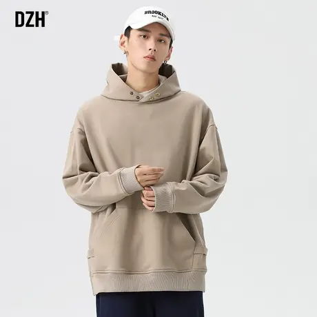 男士卡其卫衣男秋季长袖上衣2024新款潮牌圆领连帽秋装情侣装外套商品大图