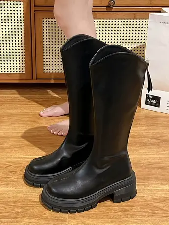 小个子长筒靴女2023年秋冬新款厚底内增高长靴加绒粗腿显瘦女靴子图片