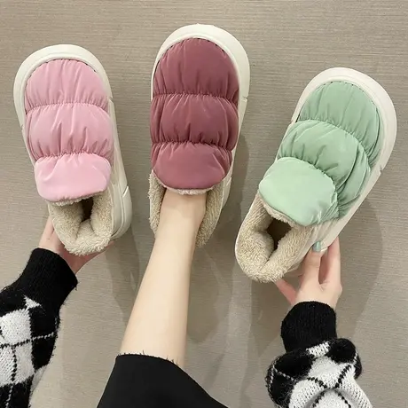 新款情侣棉拖鞋女冬天包跟羽绒防水月子鞋加绒保暖居家用室内棉鞋商品大图