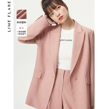 莱茵夏季新款简约职业条纹西装通勤百搭休闲西服外套设计感奥莱商品大图