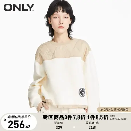 ONLY奥莱夏季落肩短款撞色圆领长袖套头卫衣女商品大图