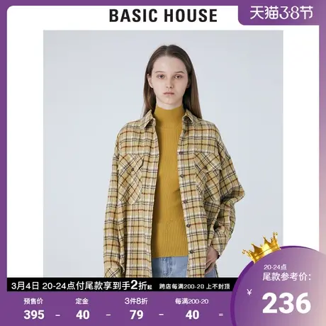 Basic House/百家好2021秋冬新款韩版复古羊毛格子衬衫女HVWS721B商品大图