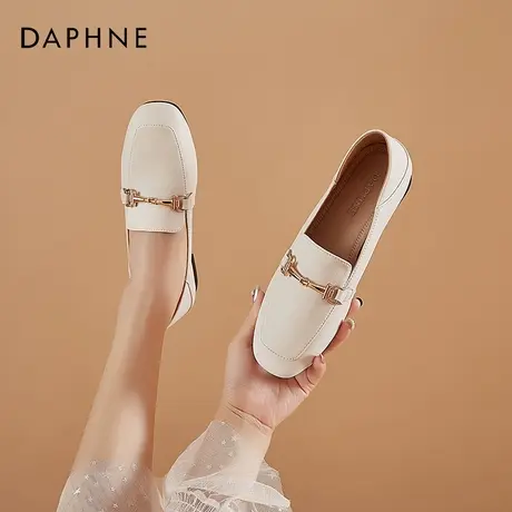 达芙妮一脚蹬豆豆鞋女鞋2022年新款春秋爆款白色乐福平底软底单鞋图片