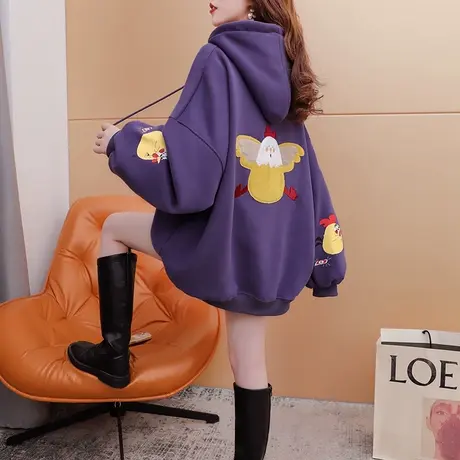加绒加厚连帽卫衣女2022年新款秋冬洋气减龄宽松慵懒风设计感外套图片