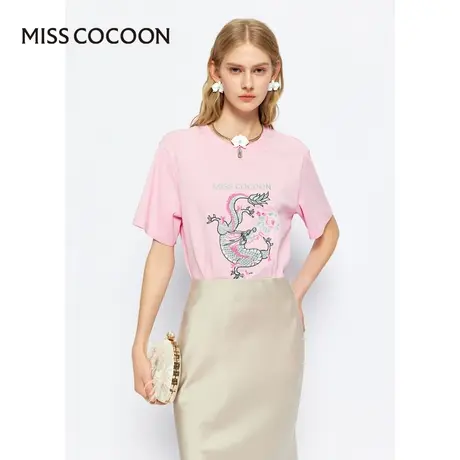 MISSCOCOON【莫奈花园】24春新款龙年限定原创绣花H型时尚减龄T恤商品大图