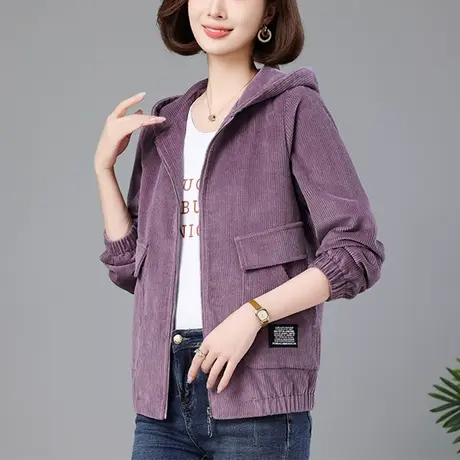 休闲外套女秋冬新款大码女装宽松中老年妈妈百搭休闲连帽夹克上衣商品大图