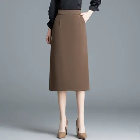 简约显瘦半身裙女2025春季新款高腰时尚包臀裙中长款OL开叉一步裙图片