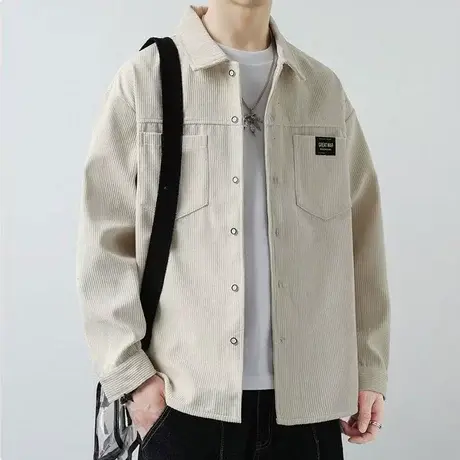 日系复古灯芯绒衬衫男长袖潮牌痞帅宽松百搭休闲外套情侣工装夹克商品大图