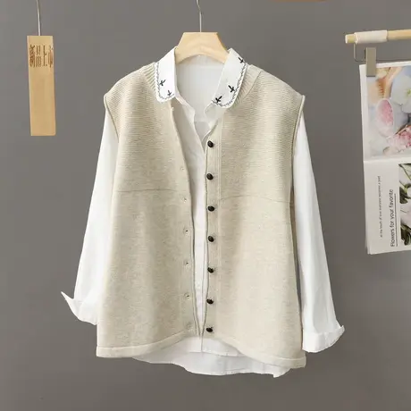 叠穿圆领针织开衫马甲女春秋外穿内搭宽松小个子毛衣背心坎肩上衣商品大图