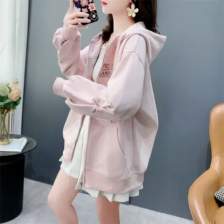 设计感褶皱蝴蝶结连帽卫衣外套女春季2024年新款宽松洋气开衫上衣图片