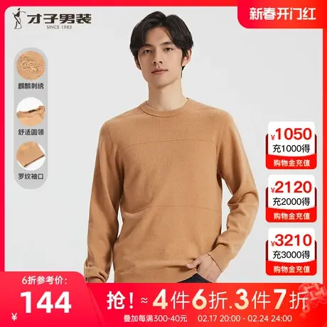【简约圆领】才子男装纯色针织衫男2022秋季新款刺绣套头打底毛衣图片